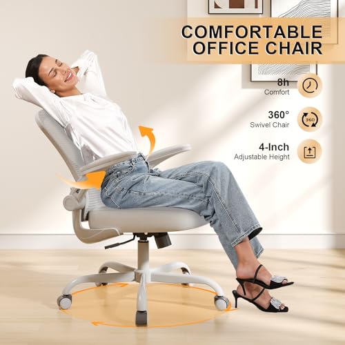 Office Chair, Ergonomic Desk Chairs 330LBS Capacity High Back Mesh Computer Chair with Flip-up Armrests, Comfy Work Chair with Adjustable Lumbar Support - color: Gray-gray