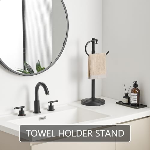 RFOUO Hand Towel Holder Stand, Towel Racks for Bathroom, Matte Black | Stainless Steel, Adjustable 16.5-26 Inch,Heavy base,Space Saving Standing Towel Rack For Bathroom Kitchen Vanity Countertops - color: Matte Black