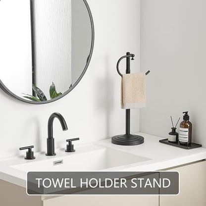 RFOUO Hand Towel Holder Stand, Towel Racks for Bathroom, Matte Black | Stainless Steel, Adjustable 16.5-26 Inch,Heavy base,Space Saving Standing Towel Rack For Bathroom Kitchen Vanity Countertops - color: Matte Black