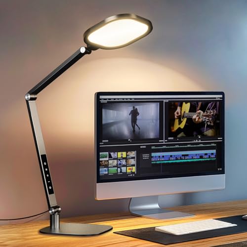 LitONES LED Desk Lamp for Home Office, 15W Desk Light with CRI >95, Memory & Timer Function, 1200LM Dimmable Computer Light for Video Calls, Conference, Reading, Study (Black-2packs) - color: Black - 2 Packs