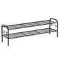 SONGMICS Shoe Rack, 2-Tier Shoe Organizer, Metal Shoe Shelf Storage with 4 Side Hooks, Holds 18 Pairs of Shoes, Height-Adjustable Shoe Rack for Entryway, Hallway, Closet, Ink Black ULMR121B01 - size: 2 Tiers (44.9"W)