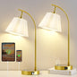 Gold Table Lamp Set of 2, Bedside Table Lamp with USB C+A Ports, Stepless Dimmable Nightstand Lamp, Small Cute Bedroom Lamps, Flower Lamp for Bedroom, Living Room, Home Office(Bulbs Included, Gold) - color: white shade & gold base
