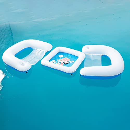 Zento Table for Pool Inflatable Game Station Set with Waterproof Playing Cards Poker Game Deck and Chairs - Card Table with Inflatable Seats for Fun in The Water by The Beach Pool - size: 1