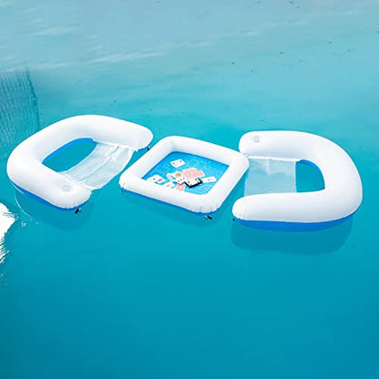 Zento Table for Pool Inflatable Game Station Set with Waterproof Playing Cards Poker Game Deck and Chairs - Card Table with Inflatable Seats for Fun in The Water by The Beach Pool - size: 1