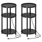 HOOBRO Set of 2 Small Round Side Tables with Charging Station, 3-Tier Round Bamboo End Tables, Easy Assembly, for Living Room, Bedroom, Apartment, Black BB152UBZP201 - color: Black