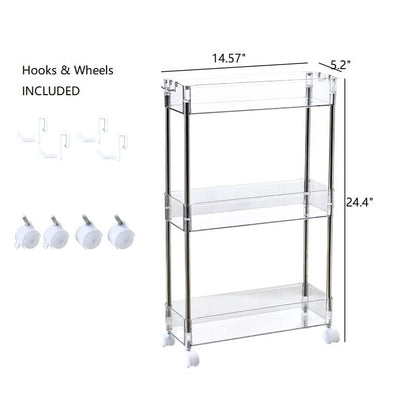 Chris.W Slim Storage Cart 3 Tier with Wheels, Clear Bathroom Cart Organizer, Mobile Shelving Unit Rolling Utility Cart, Slide Out Organizer for Kitchen, Bathroom, Laundry, Narrow Places, Office 5.2" W - size: 5.2" W