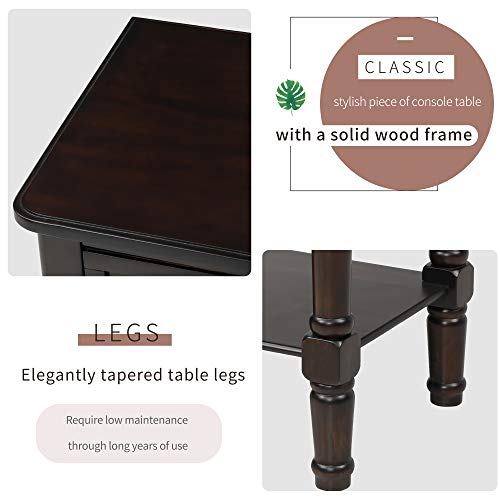 MTHOUSE Solid Wood Narrow Console Table, Entryway Table for Hallway & Living Room, Slim Sofa Table with 3 Drawers & Shelf, Easy Assembly Storage Furniture (Espresso) - color: Espresso