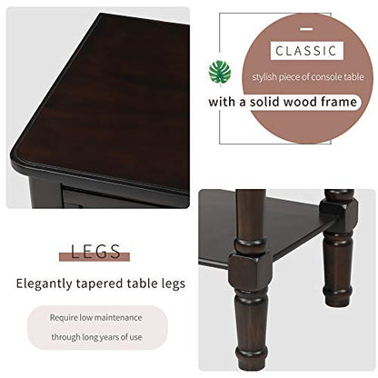 P PURLOVE Narrow Console Table, Farmhouse Entryway Table Slim Sofa Table with Three Storage Drawers and Bottom Shelf, Wood Entry Table for Living Room,Easy Assembly,Espresso - color: Espresso