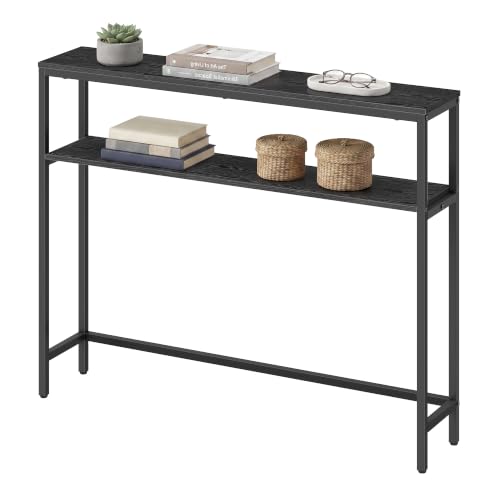 VASAGLE Console Table, 2-Tier Narrow Sofa Table with 2 Shelves, 7.9 x 39.4 x 31.5 Inches, for Living Room, Hallway, Entryway, Charcoal Gray and Ink Black ULNT131B22V1 - color: Charcoal Gray + Ink Black, size: 39.4"W - Without Power Outlet