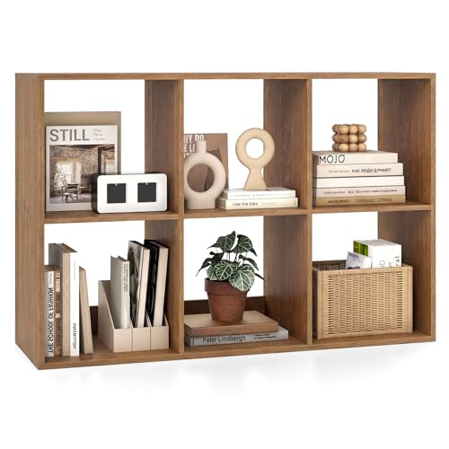 Tangkula 6-Cube Bookcase, 3-Tier Bookshelf with Open Compartments, Freestanding Cube Storage Organizer with Anti-Toppling Kits, Modern Display Shelf for Home Office (Natural, 6-Cube) - color: Natural, size: 6-Cube
