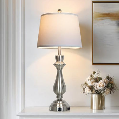 Silver Touch Lamps for Night Stand - 29.5" Tall Bedside Lamp with USB C+A, 3 Way Dimmable Bedroom Lamps, Brushed Nickel Table Lamps for Living Room,Single Silver - color: Silver-1P