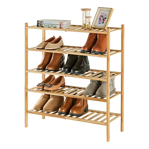 5-Tier Bamboo Shoe Rack for Entryway, Stackable | Heavy Duty | Multi-Function, Free Standing Shoe Racks for Bedroom Hallway Closet - color: Natural, size: 5-Tier-Standard