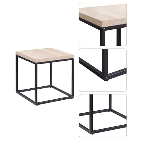18" Industrial Wood Metal Nightstand, Bed Side Table with Storage Shelf, Couch Side Table for Living Room and Hallway Areas, Oak
