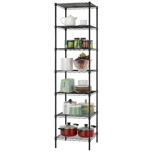 Finnhomy Heavy Duty 7 Tier Wire Shelving, 18x18x72 inches 7 Shelves Storage Rack with Thicken Steel Tube, Pantry Shelves for Storage, Adjustable Metal Shelving Unit, NSF Certified, Black - size: 72"H-Black