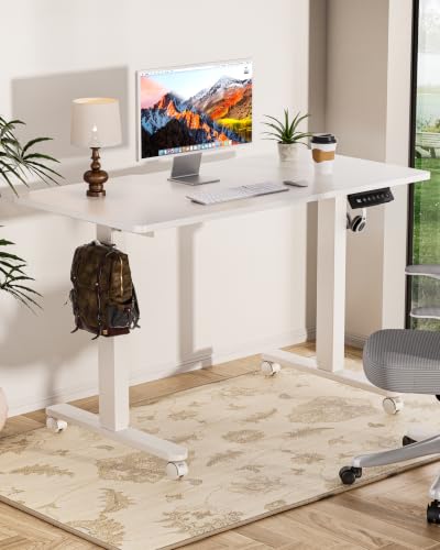 Okin Standing Desk Electric Adjustable Computer Whole Piece Stand up Desk with Wheels Office Gaming Home Office Memory Desks 48x24 inches White - color: White+casters, size: 48 Inch
