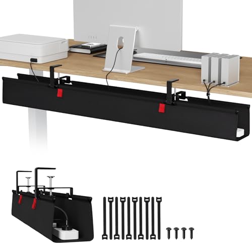 Univivi No Drill Under Desk Cable Management Tray, 48 inch Cable Management | Clamp/Screw Mount Desk Cable Organizer, Premium Fabric Cable Management Tray, Large Capacity Cord Organizer for Office, Home - color: Black, size: 48"L x 5.5"W