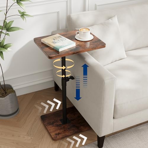 TV Trays for Eating on Couch - Height Adjustable C Shaped End Table with 360° Swivel, Slide Under Sofa Side Table for Small Spaces, Snack Table for Bed Chair Living Room Bedroom Laptop, Rustic Brown - color: Rustic Brown