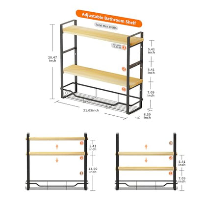 Bathroom Shelves Over Toilet Storage - 3 Tier Large Wall Mounted Shelves for Bathroom - Over Toilet Organizer - Adjustable Stand Shelf Rack for Kitchen Living Room - Black Oak