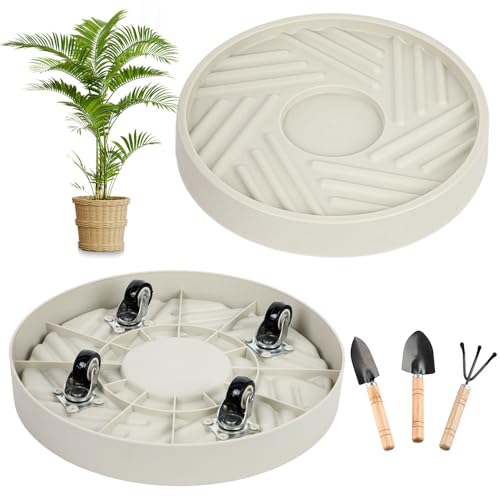 2 Pcs Plant Caddy with Wheels 12.4 Inch Hidden Wheels Heavy Duty Rolling Plant Stand, Indoor Outdoor Plant Saucer Tray with $9.9 Garden Tools (Beige) - size: 12.4 Inches of 2 Pack (Beige)