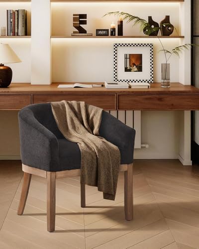 Barrel Dining Chair with Arms Set of 2, Upholstered Linen Armchair, Curved Back Mid-Century Accent Chair with Solid Wood Legs, Kitchen Dining Room, Breakfast Nook,Home Office,Black - color: Black