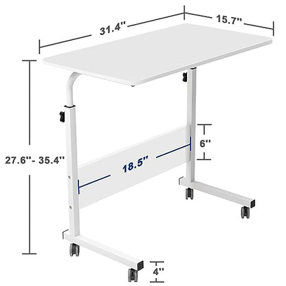 Side Table, 31.5in Adjustable Laptop Stand Portable Cart Tray Bedside Computer Table, Sofa Side Bed Table with Wheels, White - color: White, size: 31.5 inches