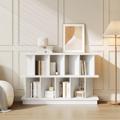 GAOMON 8 Cube Low Bookshelf Bookcase - Wooden TV Stand Cabinets with Removable Back Panels, Modern Home Display Storage Rack for Living Room, Bedroom, Entrance - White - color: White