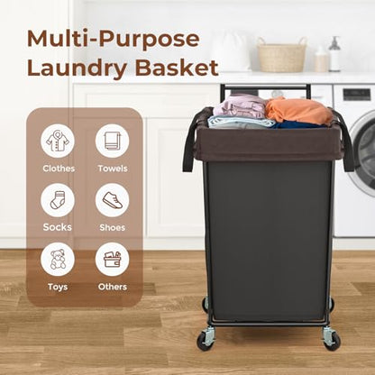 Mefirt 160L Laundry Hamper with Wheels and Handle, 2 Section Laundry Hamper with Wheels, Large Rolling Laundry Basket, Dirty Clothes Hamper Cart on Wheels for Laundry, Bedroom, Bathroom and Dorm - color: Black