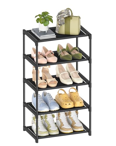 Autonomier 5-Tier Extra Small Shoe Rack (16.3" Wide), Narrow Space-Saving Organizer for Small Spaces, Non-Woven Fabric Lightweight Shoe Shelves, for Closet, Front Door, Entryway, Kids/Toddler/Adults - size: 5-Tier