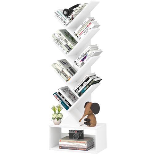 SHEEPAM 9 Tier Tree Bookshelf,Christmas Green Bookcase for Narrow Space, Storage Organizer Floor Standing Bookshelves for Books, Tall Book Case for Home Office, Living Room, Bedroom - color: Elegant White, size: 9 Tier