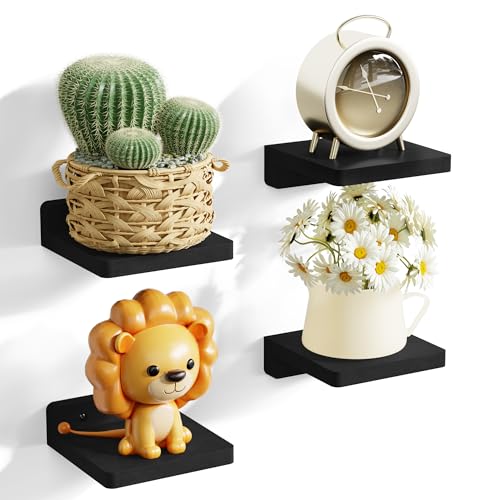 SRIWATANA Black 5 Inch Floating Shelves, Set of 4 Small Wood Wall Shelf | Compact 5-Inch Wood Shelves in Set of 4; Versatile DIY Layout to Display Small Plants, Bedroom Decor - color: Black, size: 5 inch
