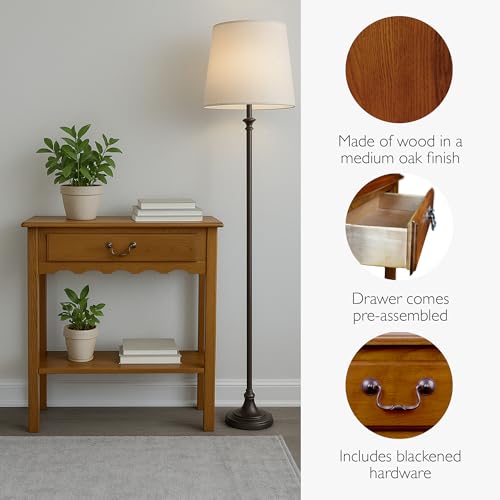 Leick Home Wave Console Table, Solid Wood, with Drawer, for Entryways, Hallways, and Living Rooms, Medium Oak, 9021-MED - color: Medium Oak