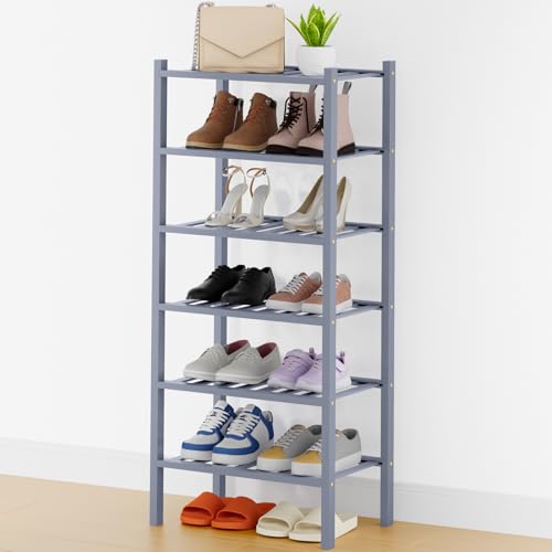 Smiry Bamboo Shoe Rack, 14 Vertical Slats, 6 Tier - 17.3" Wide, Grey | Stackable Free Standing Wooden Shoe Organizer, Wood Shoe Storage Shelf for Closet, Entryway, Thicher Leg - color: Grey, size: 17.32" Wide - 6 Tier - Thicker