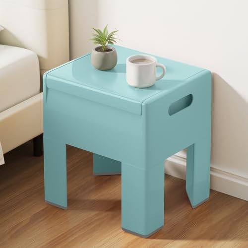 Modern Nightstand - Multifunctional Plastic Bedside Table with Storage Space, Side Table Easy Assembly for Bedroom, Dorm and Small Areas (14.2" D x 11.8" W x 15.78" H, Blue) - color: Blue