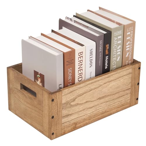KIRIGEN Stackable Wood Storage Cube Organizer with Handle, Modular Open Cubby Bins for Books, Clothes, Shoes, Bookcase Shelf for Home Office Bedroom Brown C15-DBR - color: Dark Brown, size: M/14.2*9.1*6(C15)