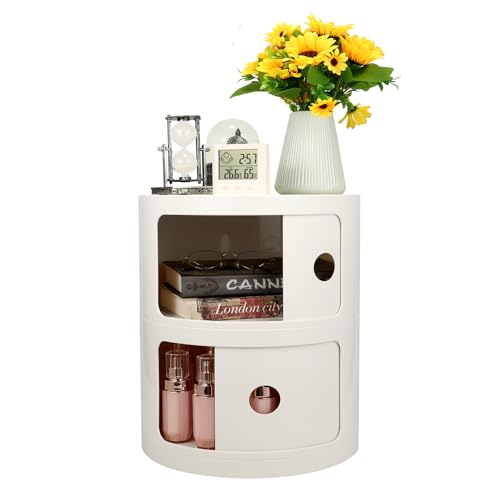 2-Tier Round Bedside Table, Narrow Storage Cabinet, Small Stylish Storage Cabinet, no Installation Required, Suitable for Living Room and Bedroom, Small Space - color: Milky, size: 2 Tier