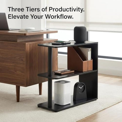 3-Tier Narrow End Table, Industrial Slim Side Table for Small Spaces, Sofa Couch Table Accent Nightstand with Storage Shelves for Living Room, Bedroom, 22.5" L x 10" W x 21.5" H, Black - color: Black