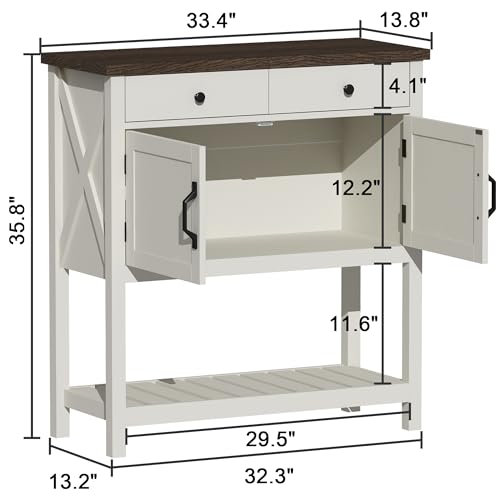 ChooChoo Farmhouse Console Table, Entryway Table with Storage Shelf, Coffee Bar Cabinet, Narrow Buffet Sideboard for Kitchen, Hallway, Living Room, White - color: White