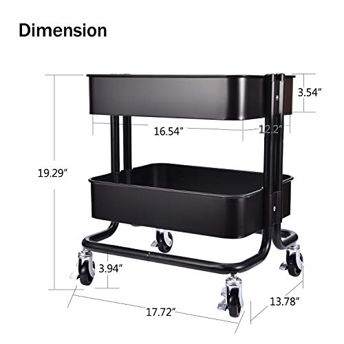 2-Tier Metal Utility Rolling Cart Storage Side End Table with Cover Board for Office Home Kitchen Organization, Black - color: A- Black