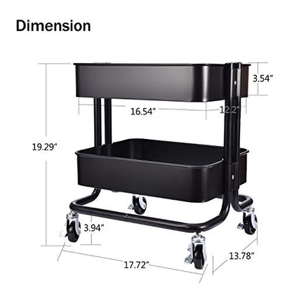 2-Tier Metal Utility Rolling Cart Storage Side End Table with Cover Board for Office Home Kitchen Organization, Black - color: A- Black