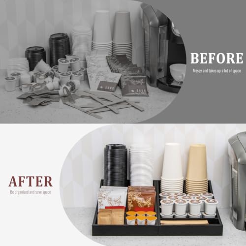 ANBOXIT Coffee Station Organizer for Countertop, Condiment Service Organizer, Coffee Bar Supplies Caddy for Home, Office and Breakroom - Wooden, Black, 9 Compartment, Two-in-One - size: Two-in-one (9 Compartment)