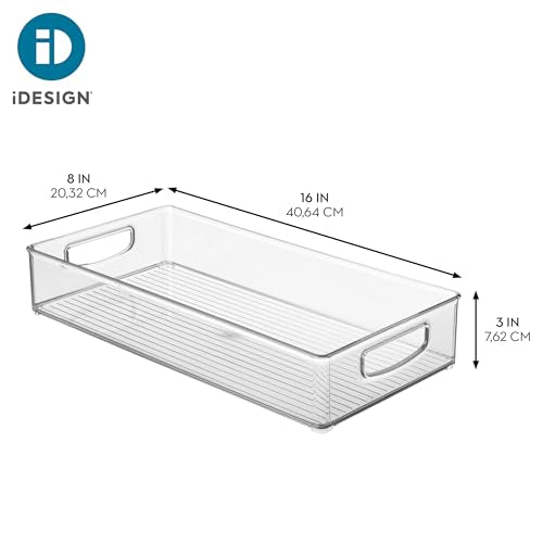 iDesign Stackable Clear Plastic Extra Long Pantry Organizers, 4-Pack | Cabinet Storage Bins, For Kitchen - size: 16 x 8 x 3, style: Pack of 4