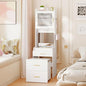 CHARMAID 3-in-1 Vanity Desk with Flip Top Mirror, Storage Stool on Wheels, Compact Makeup Vanity Table with Charging Station, Fluted Cabinet & Drawers, Tall Nightstand for Bedroom & Apartment, White