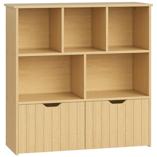 HOOBRO Toy Storage Organizer, Toy Organizers and Storage with 2 Movable Drawers and 5 Cubbies, Kids Bookshelf and Toy Storage for Books or Dolls, Toy Shelf for Playroom, Natural NL88CW01 - color: Natural