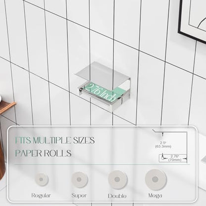 KOKOSIRI Roll Paper Holder Spring Loaded Bathroom Toilet Paper Holder Tissue Roll Holder with Shelf Wall Mounted Stainless Steel Polished Chrome B2012CH - color: Polished Chrome, size: With Shelf