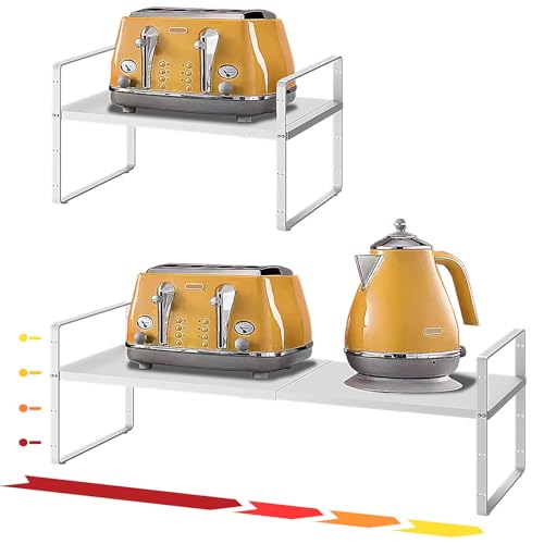 16.5~27.1" Expandable Shelf Organizer, 1Pack 8.1" Wide Stackable Cabinet Shelf Organizers, White Metal Sturdy Kitchen Counter Storage for Countertop, Adjustable Height Spice Rack - color: White, size: 1Pack-8''W-Holeless