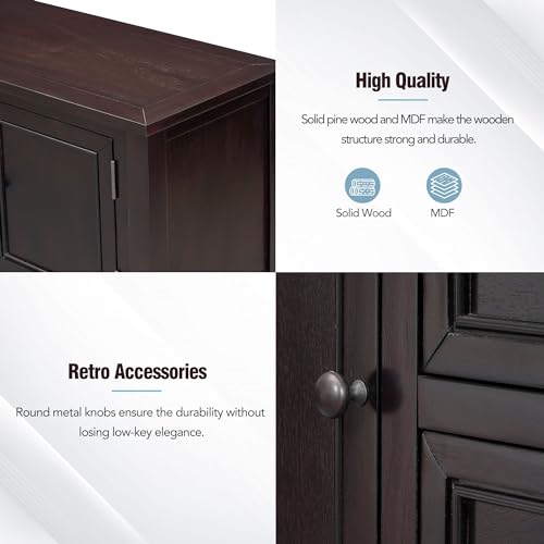 P PURLOVE Console Table Buffet Sideboard Sofa Table with Storage Drawers Cabinets and Bottom Shelf (Espresso) - color: Espresso