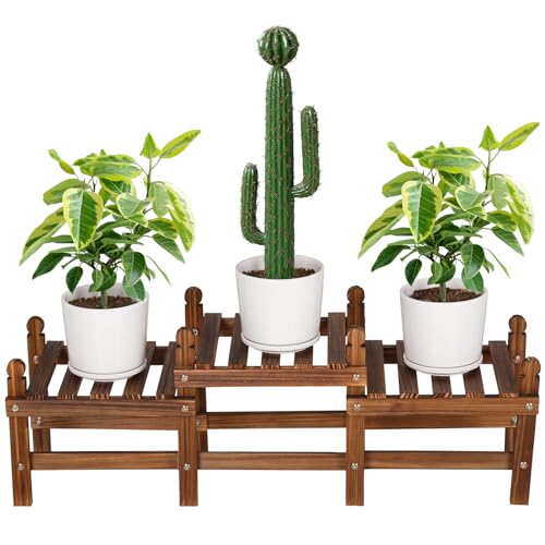 3 Tier Plant Stand Indoor,Wood Low Plant Bench for Multiple Plants | Corner Flower Pot Stand Long Plant Holder Window Plant Display Rack for Balcony Patio Garden Decor (Free-Style Combination)
