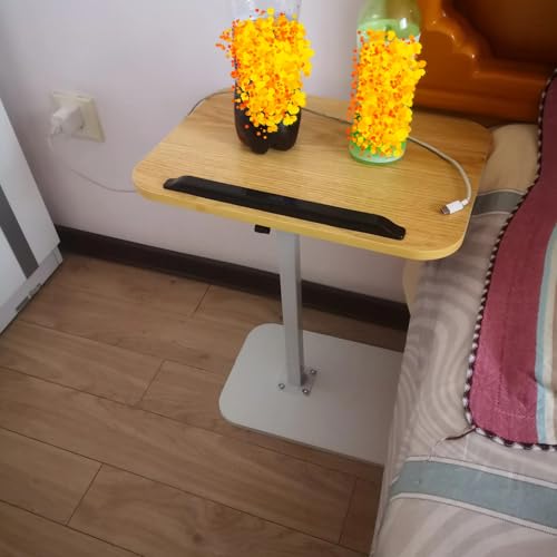 FuturelOT Sofa Couch Arm Table Tv Tray Small Bedside Table C Shaped Adjustable Height Side End Tables for Living Room, Bedroom, White + Natural Wood - color: White + Natural Wood