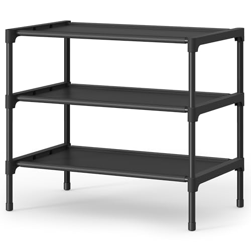 SONGMICS Shoe Rack, Space-Saving, Entryway, Metal Frame | Space-Saving Shoe Storage Organizer, Non-Woven Fabric Shelves, ULSH013BH01 - color: Ink Black, size: 3 Tiers (16.5"W)