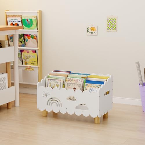 Wood Kids Bookshelf, Montessori Bookshelf, With 2 Adjustable Dividers, Suitable Kids Rooms, Nursery & Classroom, Kids Bookshelf And Toy Storage, Toddler Book Rack, Nursery Book Shelves, (White) big - color: Big White(stationary)